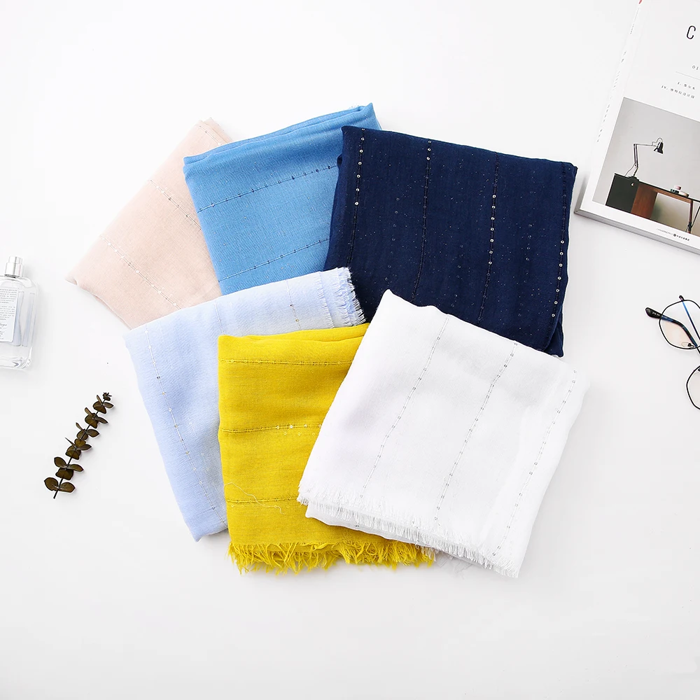 

Luxury Big Size Solider Colors Shinny Sequins Silver Visecose hijab Scarf Spring Plain Wrap Muslim Hijabs Scarves