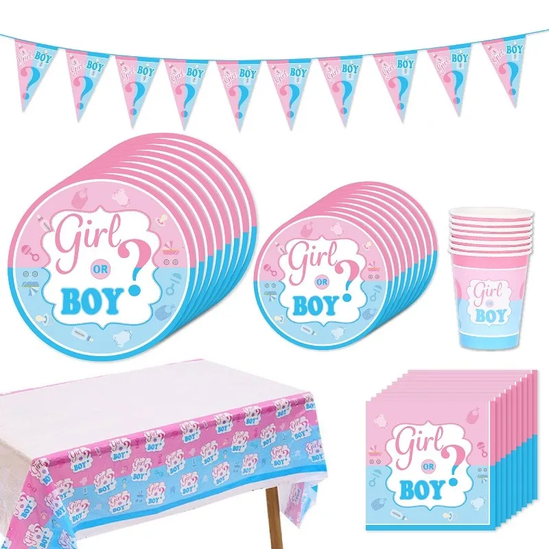 Gender Reveal Party Decoration Boy or Girl Balloon Banner Disposable Tableware Boy Girl Baby Shower Decorations Balloons