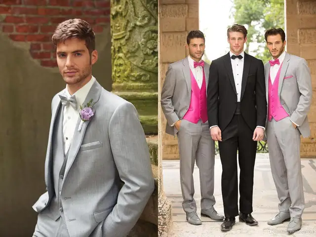 Custom Made Groom Tuxedos Black And Grey Peak Lapel Best Man Custom Made Groom Tuxedos Black And Grey Peak Lapel Best Man Groomsman Men Wedding Prom