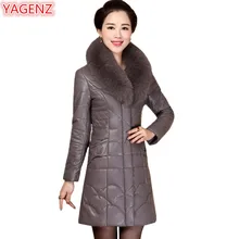 YAGENZ мать среднего возраста кожаная хлопковая куртка новое зимнее пальто женское длинное пальто большого размера женская одежда пальто с меховым воротником 653
