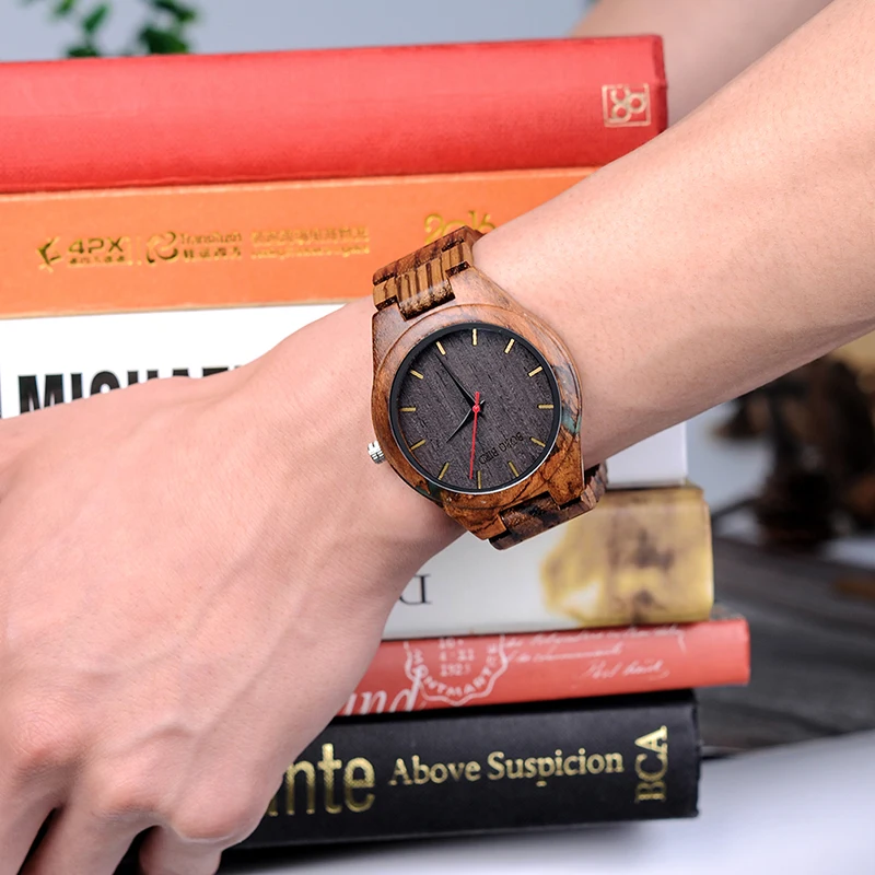BOBO BIRD Wood Watches Unique Zebrawood and Resin Conbined Case Men Quartz Wooden Wristwatch C-eQ05