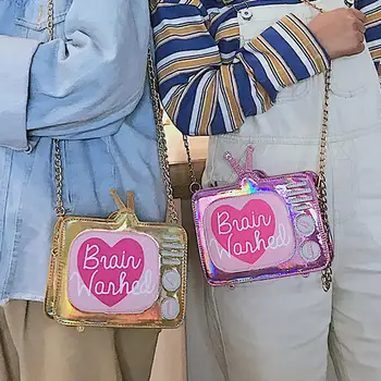 

Fashion Practical Cute Cartoon TV Mini Holographic Chain Strap Crossbody Shoulder Bag Handbag