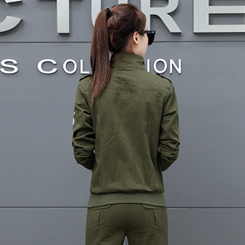 Женская армейская зеленая куртка с погонами, новинка, женские армейские куртки с вышивкой, Женская Повседневная Куртка карго 3852