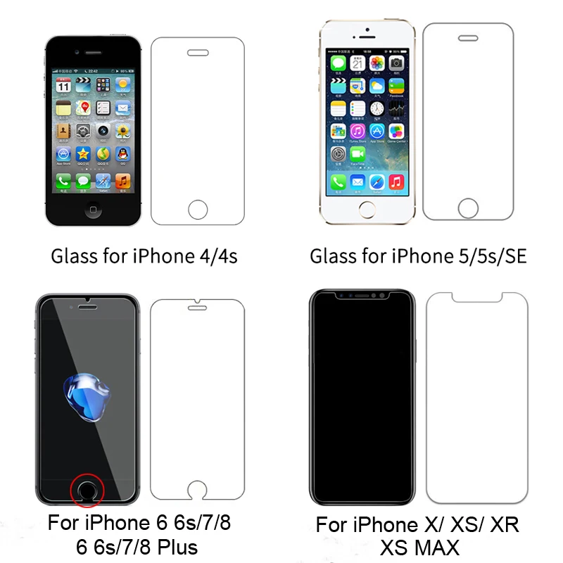 Защитный чехол из закаленного стекла 9H для iPhone 7 7Plus 4 4S 5 5S 5C 5SE 8X6 6S Plus XR Xs Max, Защитная пленка для телефона