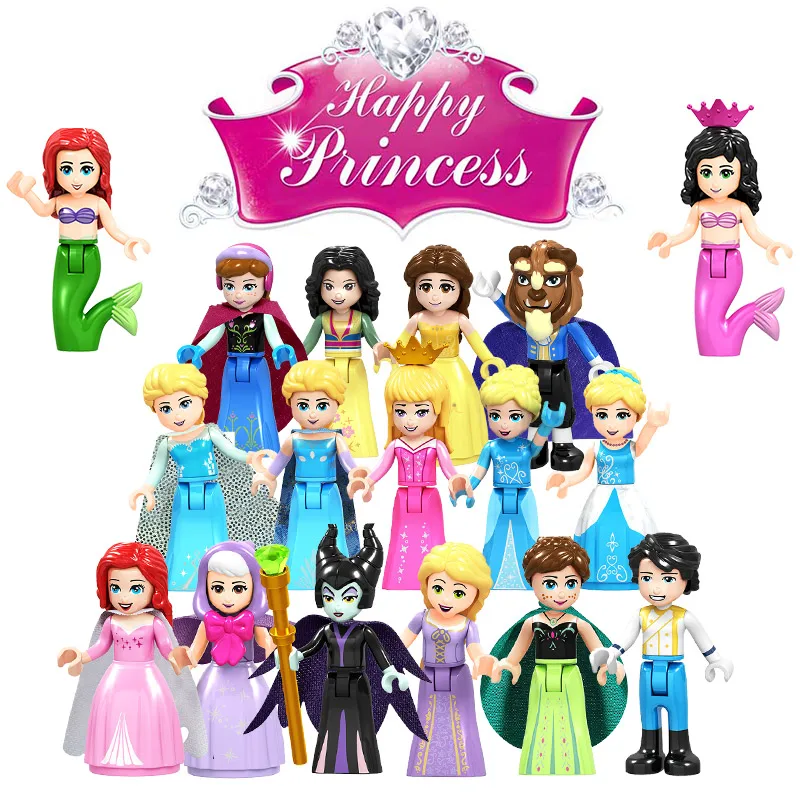 

LegoINGLY Children's educational toy compatible LegoING brick Cartoon princess Cinderella Beast Alana Aurorn Children gift hz 30