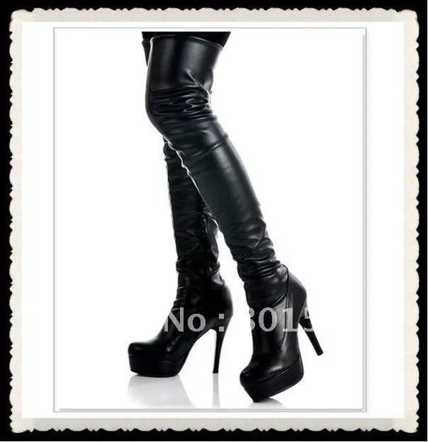 

Best selling High quality PU leather over the knee boots lady fashion long boots shoes Plus Size as EUR 35-43 Black color S00220