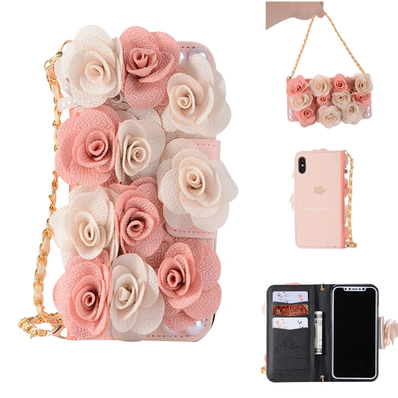 

Handbag Design Leather Case For iPhone 11 Pro Max X 10 11 6 6S 7 8 Plus Wallet Chain Case For iPhone XR XS Max Rose Phone Case