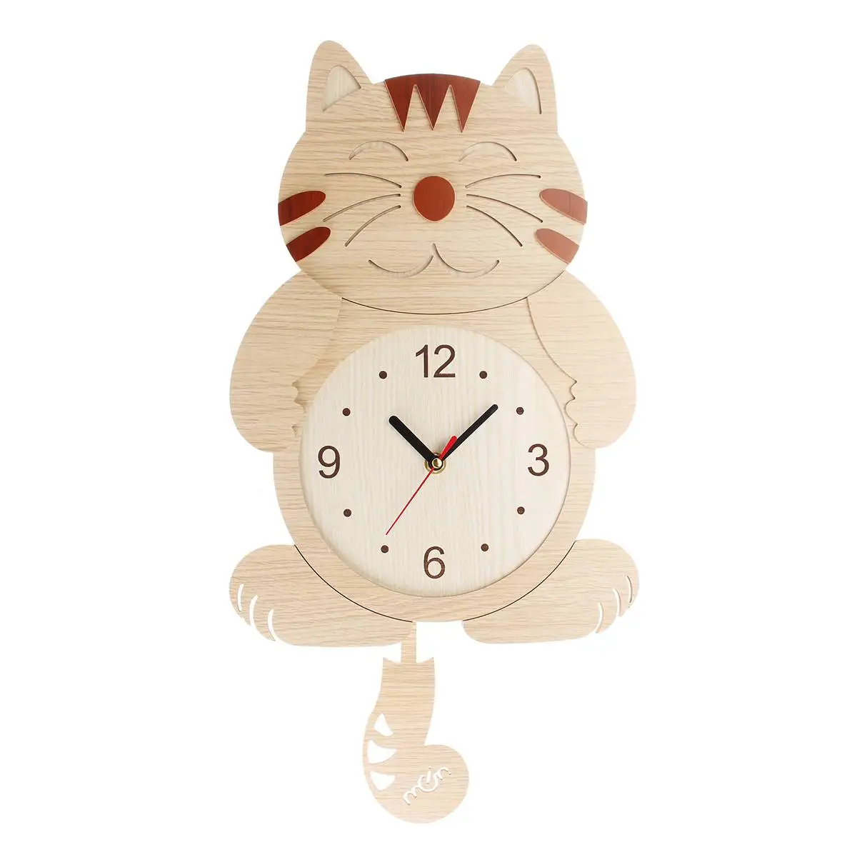 Настенные часы деревянные с рисунком кошки качающийся хвост маятник Мультяшные часы на батарейках домашний декор деревянные подвесные настенные часы - Цвет: Белый