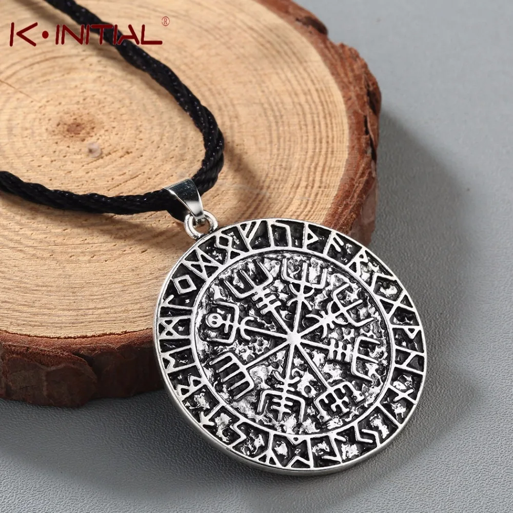 Kinitial Norse Vegvisir Symbol Necklace Protection Symbol viking Men Pendant Magical Staves Compass Wholesale Jewelry