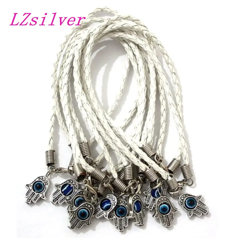 

50pcs Hamsa Hand White String Evil Eye Lucky Charm Bracelets for "Luck & Success"