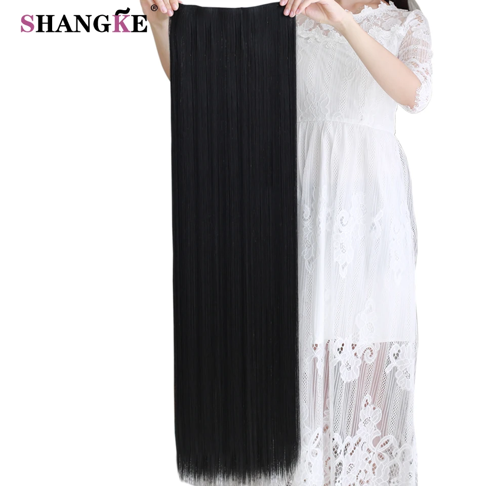 

SHANGKE 80 CM Long Straight Women Clip in Hair Extensions Heat Resistant Synthetic Fake Hairpiece Black Dark brown Hairstyle