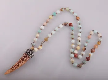 

Fashion Natural Amazonite Stones Halsband Ox Horn Pendant Necklace