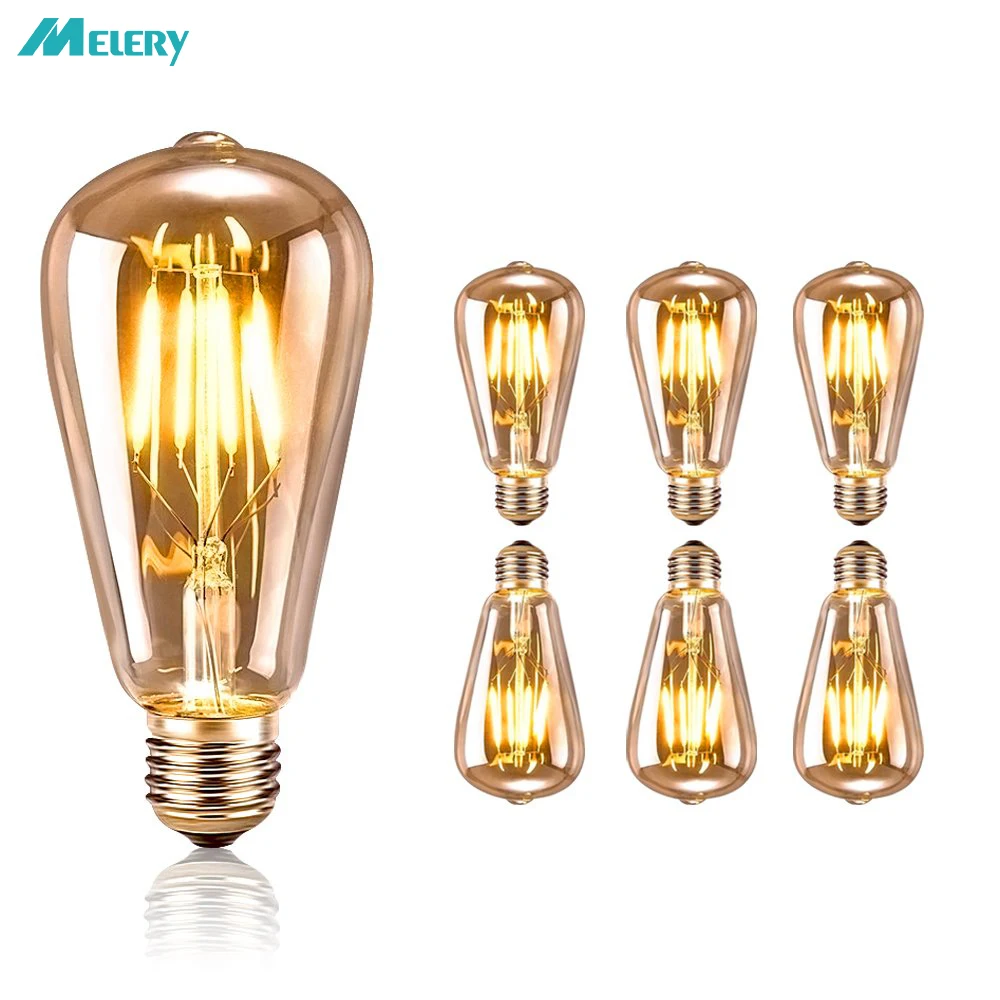 

LED Light Bulb Edison Vintage Lamp Warm White E27 Retro Antique Light Bulb for Nostalgia Retro Lighting Indoors Cafe Bar 6PACK