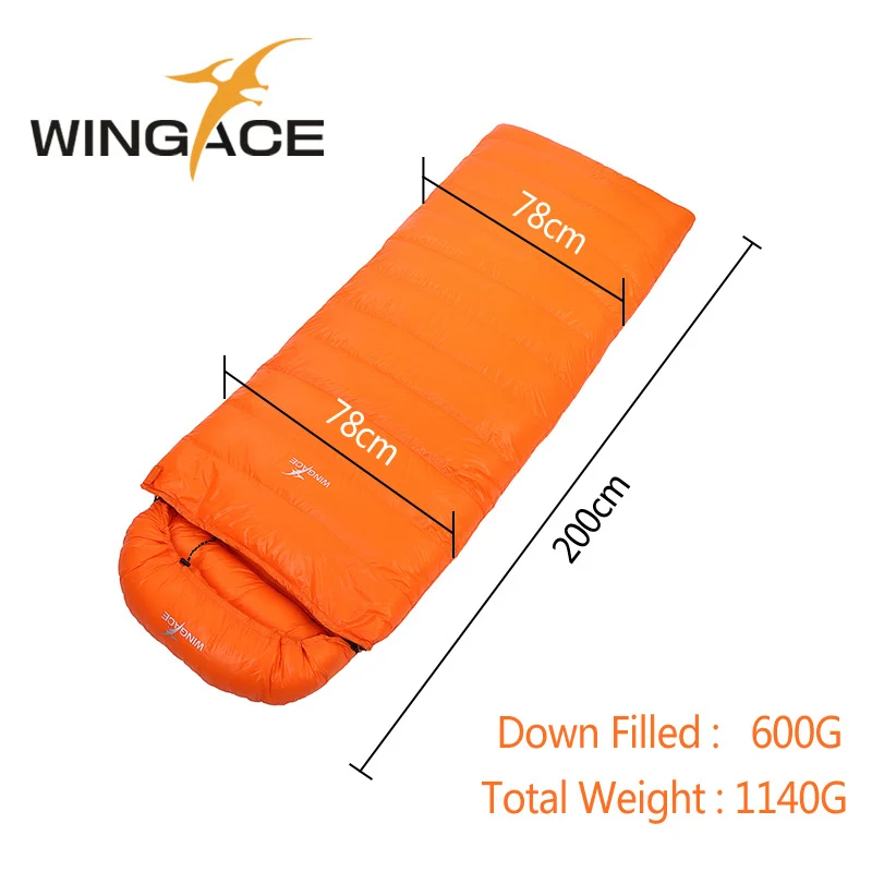 WINGACE Fill, 600 г, 1000 г, спальный мешок на утином пуху, зимний, походный, для кемпинга, конверт, для взрослых, для путешествий, спальный мешок, Сверхлегкий - Цвет: Orange 600G