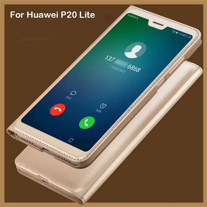 

Flip Case for Huawei P20 lite Luxury Smart Full Window View PU Leather Case On Huawei P20 Lite Cover P20-lite