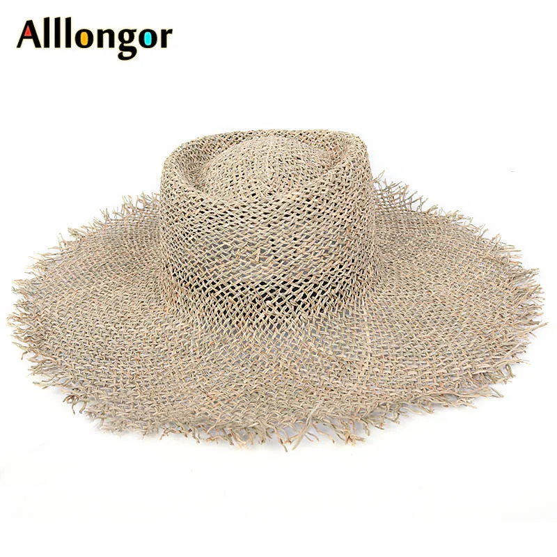 Natural Grasses Fashion Breathable Summer Hat Women Straw Beach Sun Hats hand-knitted wide brim Sunhat chapeau femme ete