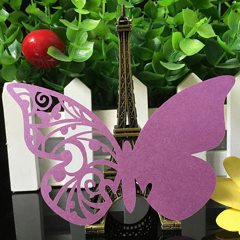 10 Colos 50pcs Butterfly Laser Cut Table Mark Wine Glass Name Place Cards Wedding Birthday Baby Shower Party Favor Supplies (3)