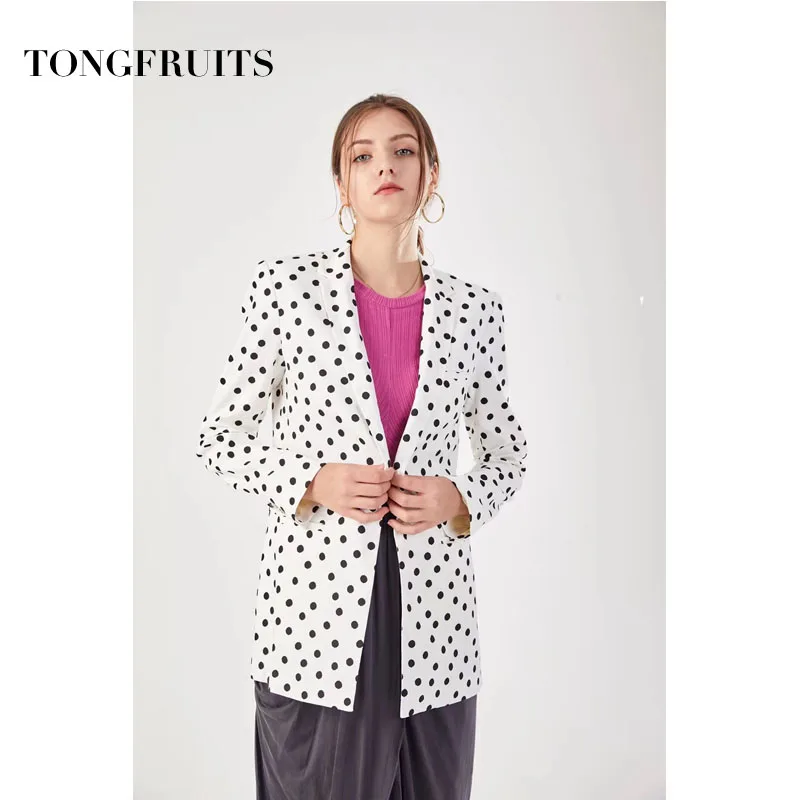 Autumn Work Suit Ol Single Button Blazer Coat Black And White Dot Printed Notched Jacket High Street Party Women's Suit Cloth