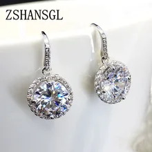 Модные 925 пробы серебряные ослепительные круглые серьги-гвоздики с кристаллами CZ для женщин, элегантные серебряные ювелирные изделия, подарок на день матери