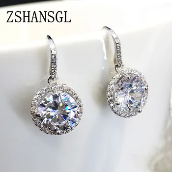 

Fashion 925 Sterling Silver Dazzling CZ Crystal Circle Round Stud Earrings for Women Elegance Silver Jewelry Mother's Day Gift