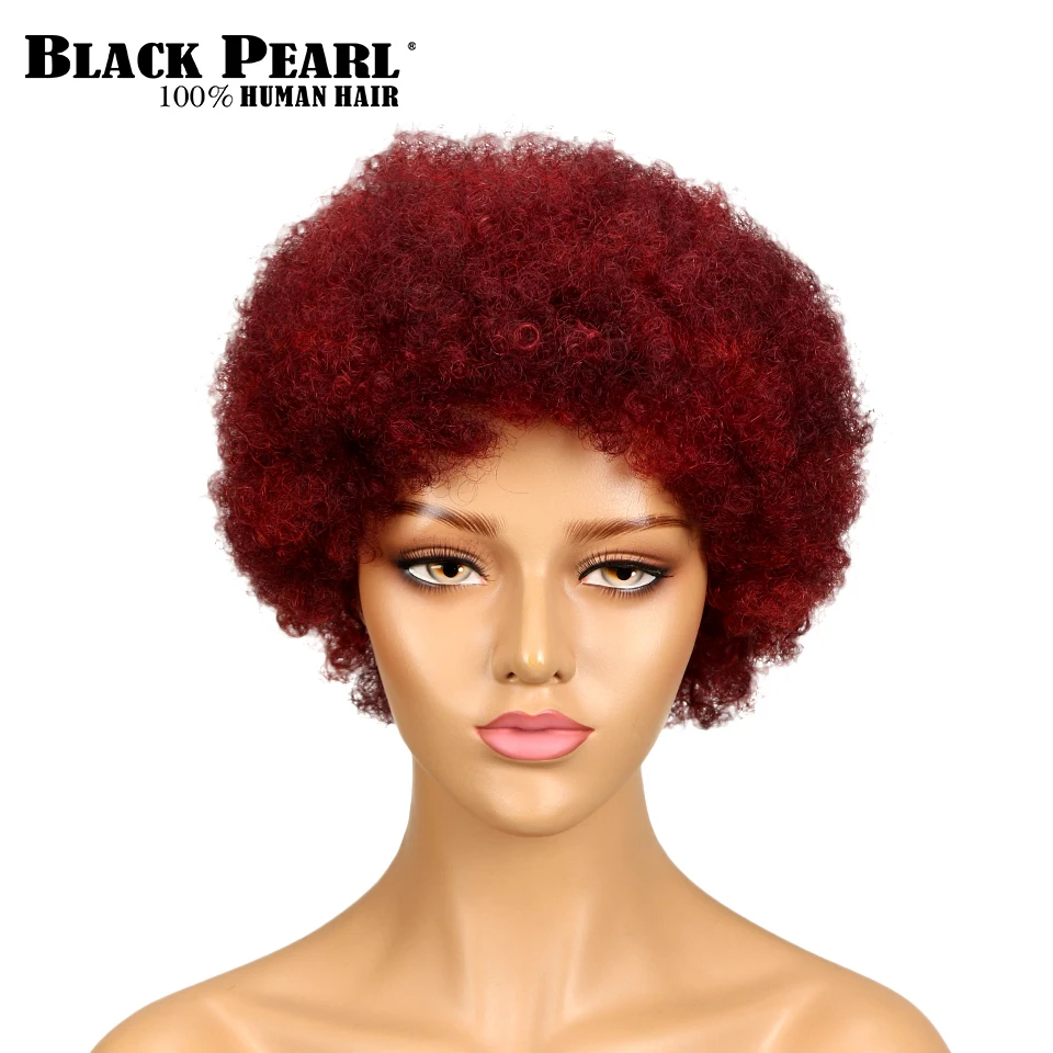 Черный жемчуг короткие бразильские афро кудрявый парик Цвет SO99J 530 130 красный человеческих волос странный вьющиеся номера кружева парики