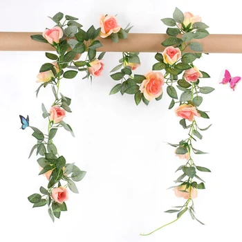 

130cm Artificial Silk Roses Ivy Vine Green Leaves Home Wedding Decoration Outdoor Wall Background Hanging Garland Decor Flowers