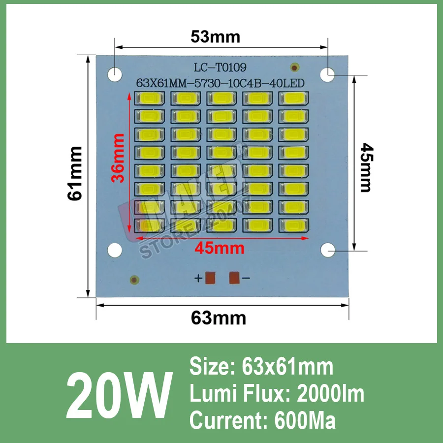 30 Вт 72x69,5 мм светодиодный floodling светильник ing источник, SMD5730 Светодиодный прожектор светильник чип, алюминиевая ручка с пластинчатым основанием для потолочные светильник напольный светильник - Испускаемый цвет: 20W 63x61mm