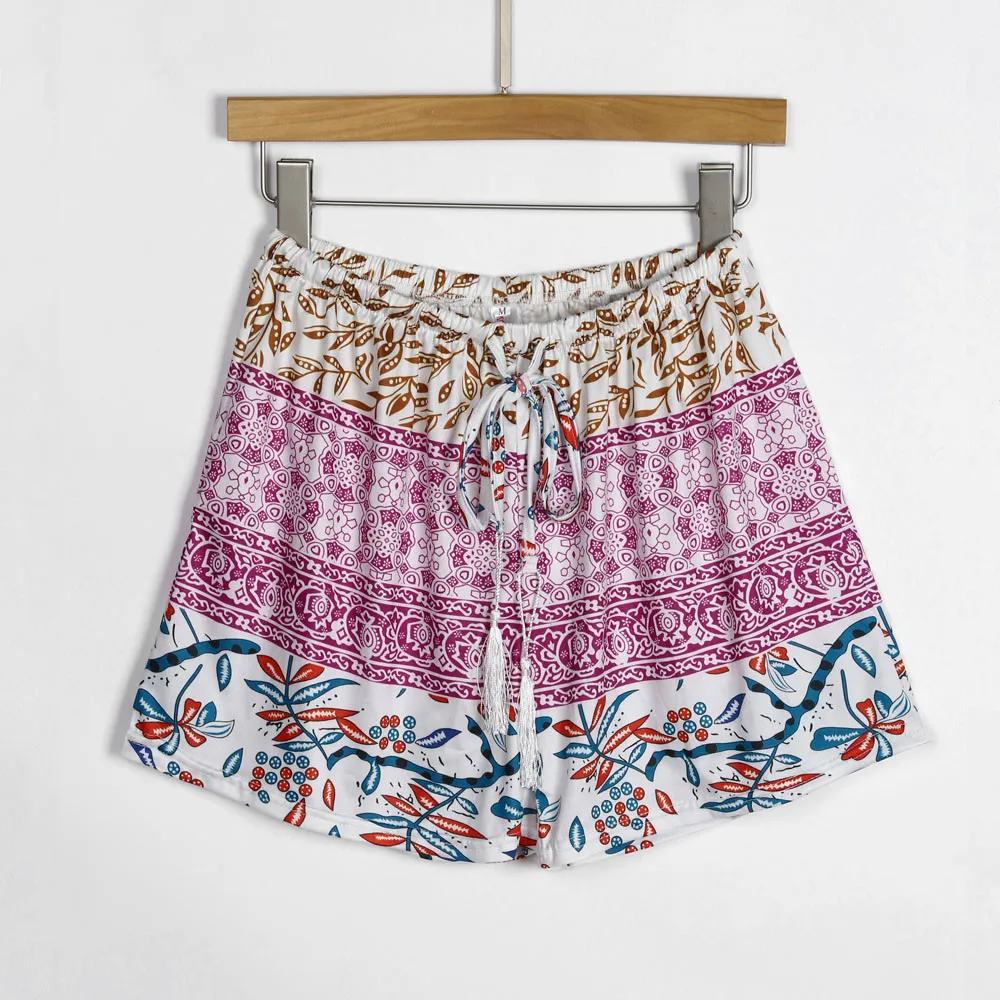 Boho/шорты с разноцветным принтом летние женские короткие штаны, повседневные шорты с высокой талией для девочек
