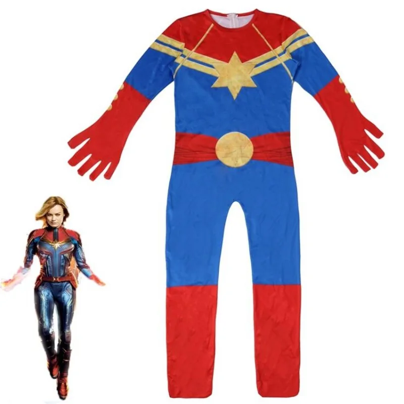 

Movie Captain Marvel Carol Danvers Kids Girls Cosplay Costume Zentai Bodysuit Suit Jumpsuits