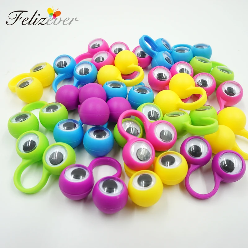 24PCS Eye Finger Puppets Plastic Rings with Wiggle Eyes Party Favors for Kids Assorted Colors Gift Toys Pinata Fillers Birthday