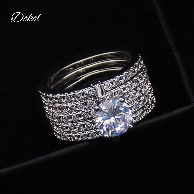 

DOKOL Luxury Engagement Rings Silver Color Wedding Ring Micro Paved AAA Cubic Zirconia Jewelry Accessories DKR0001