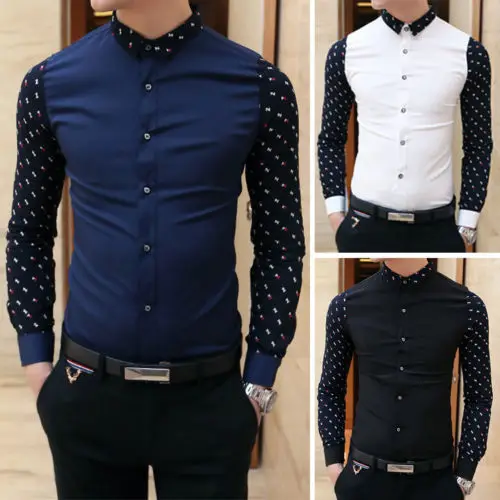 BNWT новые модные мужские рубашки с длинными рукавами в горошек, строгие рубашки в Корейском стиле, тонкие хлопковые удобные рубашки