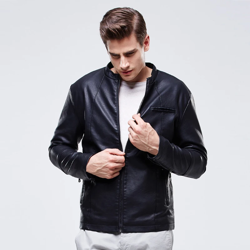 

Korean Winter Fashion Men Jacket Stand Collar Casual Outwear Velvet Warm Coats PU Leather Jackets Men Streetwear Biker Jacket