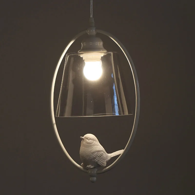 Modern Light Pendants Lamp Dining Room Kitchen Loft Glass Lampshade Resin Bird White Iron Home Lighting Fixture E27 110-220V