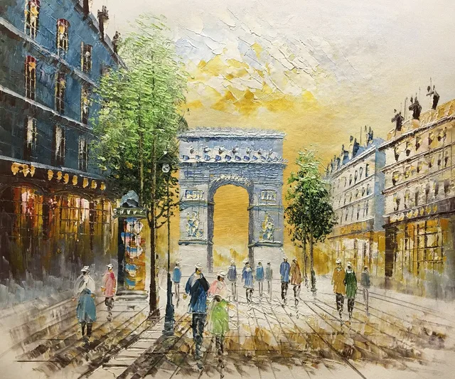 Hand Painted Modern Abstract Paris Street Painting Arc de Triomphe ...