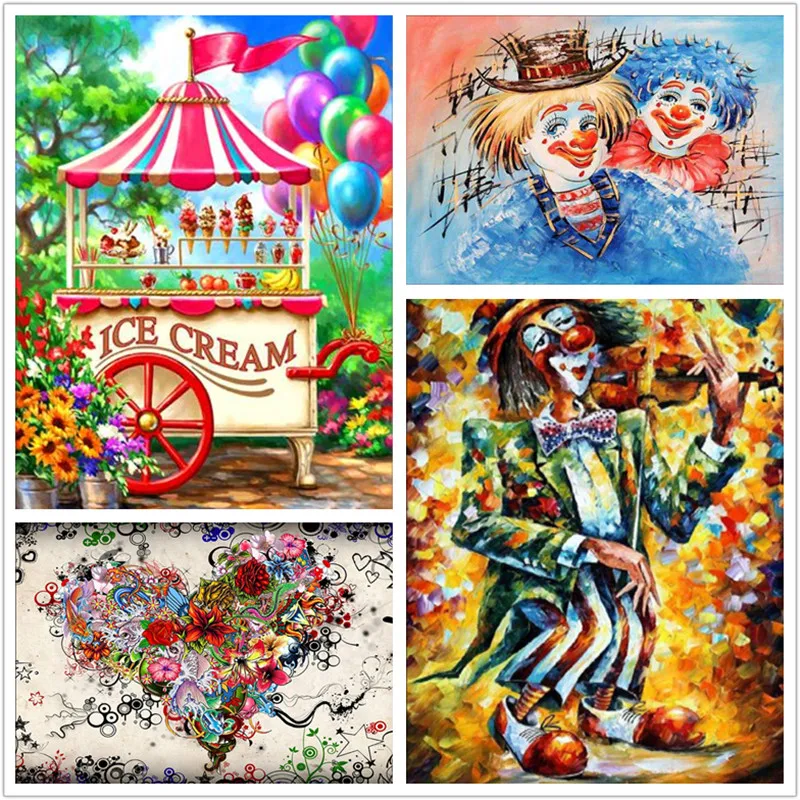 5D Diy Diamond Cross Rhinestones Handmade Diamond Embroidery Oil Painting Clown & Flower Diamonds Canvas Mosaic Home Decor