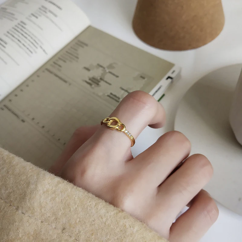 Peri'sBox Твердые 925 серебряные полые кольца для женщин геометрические начальные двухслойные кольца минималистичные регулируемые CZ кольца Femme