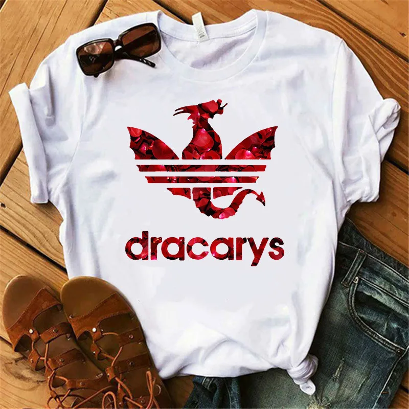 

Showtly Red Rose Floral dragon Print women t shirt Casual Loose Dracarys letter t shirt Fashion harajuku streetware summer tops