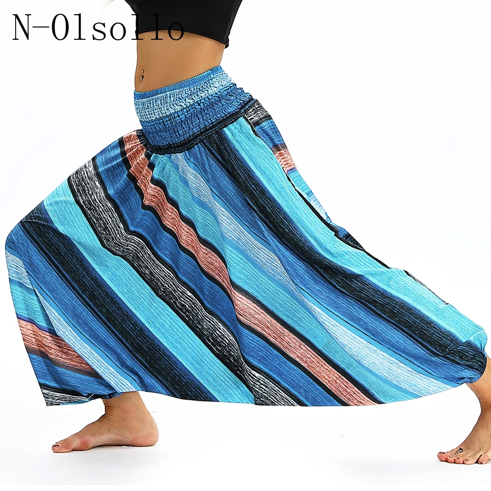 N-olsollo в разноцветную полоску, из кусков, 3D печатных Для женщин шаровары Летний Тонкий Фитнес брюки с эластичной резинкой на талии, гимназистов брюки