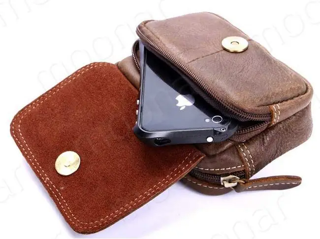 

High Quality Waist Bag Men Leather Pouch Phone Pocket Purse Wallet with Belt Fanny Waist Bag Pack Bags Brown