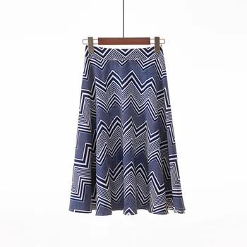 

Hot Sale Brief Summer Skirt Women Geometric Printing Knee Length Pleated A Line Skirts Female Sweet Elegant Casual Street Skirt