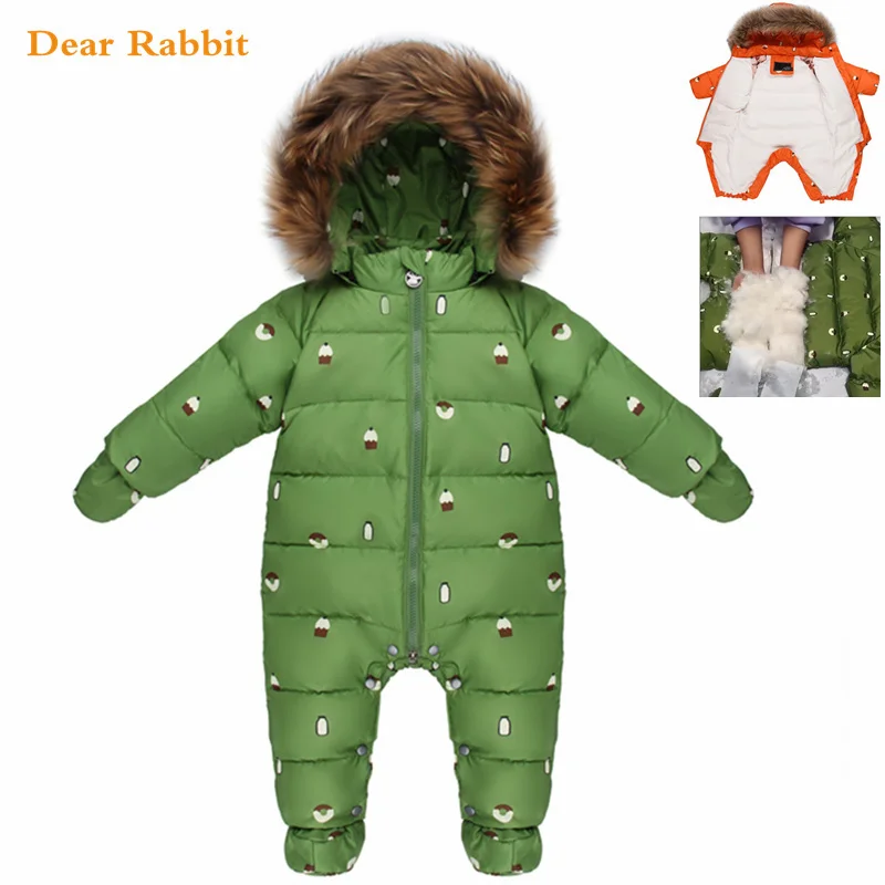 

new born jumpsuit kids winter baby clothes snowsuit nature fur 90% duck down jacket for girls coat Park for boy overalls rompers