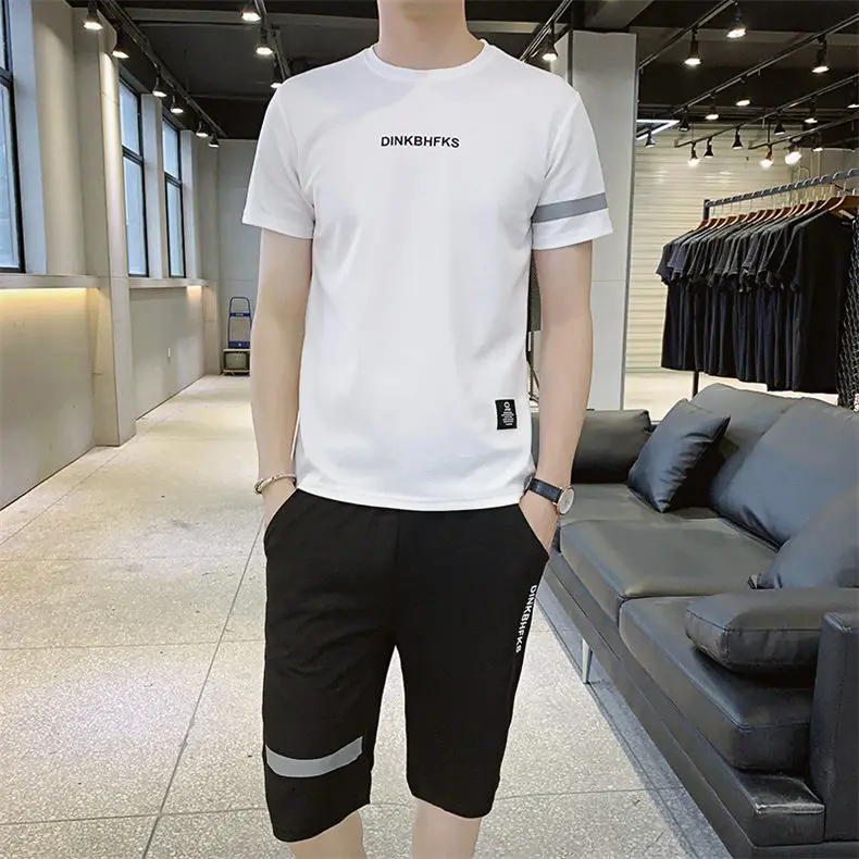 Pack of 2 Print T-Shirt&Shorts Summer Short Sets Men Casual Suits Homewear Tracksuit Male Sweatshirts Hoodies 4XL Top&Tees+Pant 10