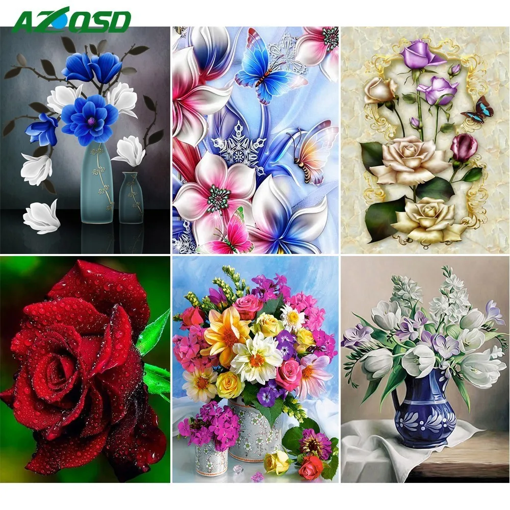 AZQSD Diamond Embroidery Flower Diamond Painting Flowers Wall Art 5d