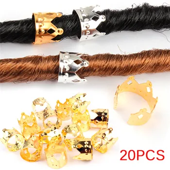 

Hot Sale 20pcs Metal Hair Braid Crown Hollow Out Design Adjustable Hair Cuffs Clips Ring Tube Silver Gold Hair Rings Tubes
