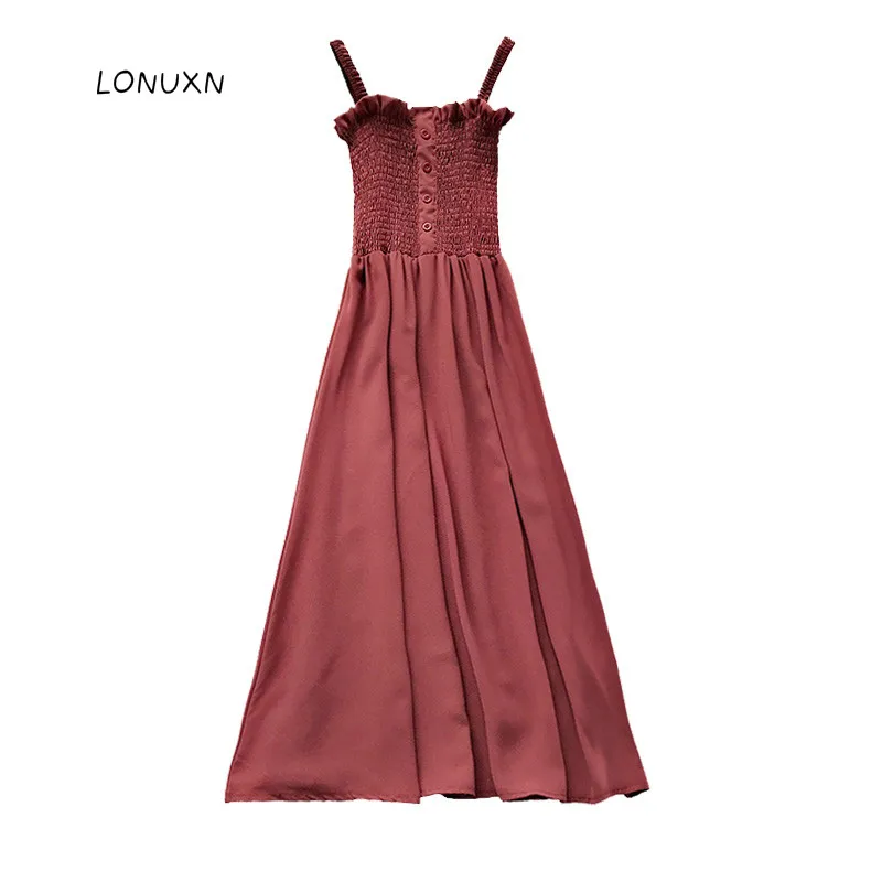 

5 colors high quality autumn Korean version Female temperament Wild Slim Chiffon dress Girls Sling Strapless Solid color dress