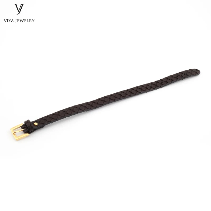 Simple Clasp Flat Stingray Python Cord Wrap Bracelet Charm Cuff Leather Men Bracelet 8mm Real Python Stingray Leather Wristband Adjust Bracelet (22)