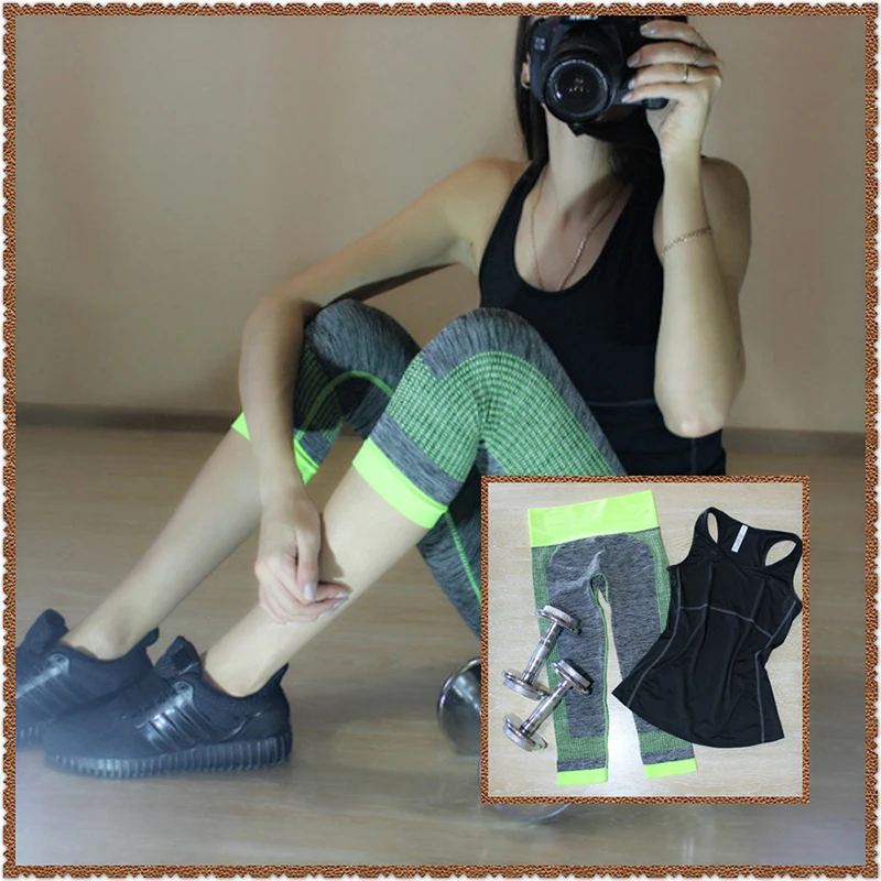 FNMM быстросохнущая спортивная одежда, леггинсы для спортзала, женская футболка, костюм для фитнеса, трико, спортивный костюм, зеленый топ, комплект для йоги, женский спортивный костюм
