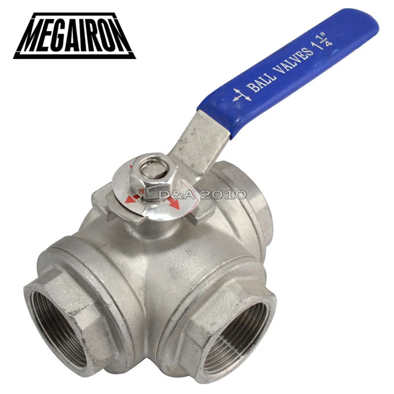 

MEGAIRON 1-1/4" DN32 3 Way Female BSPT SS316 Type T Mountin Pad Ball Valve Pipe Fittings with Vinyl Handle Max 1000Psi