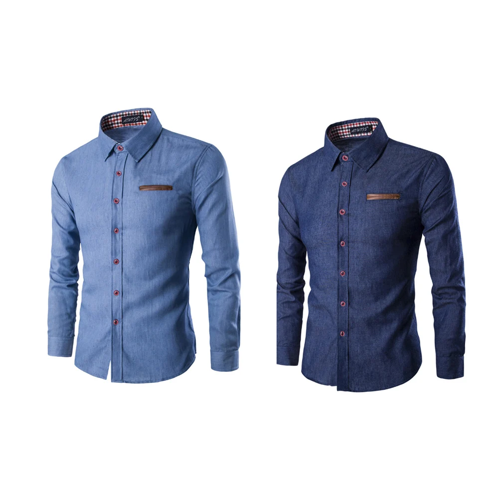 YJSFG HOUSE Fashion Men Shirts Smart Casual Shirt Pocket Leather Long